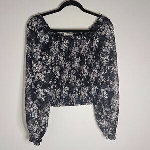 Laundry Black Stretchy Floral Blouse Small